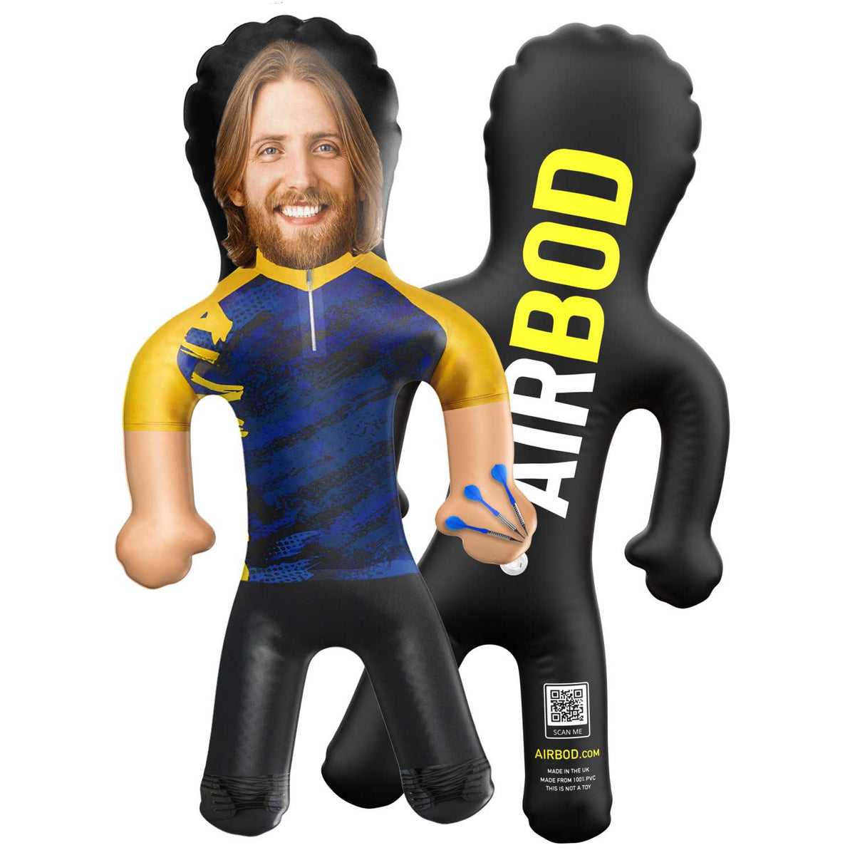 Darts Player Blue & Yellow Shirt Blow Up Doll