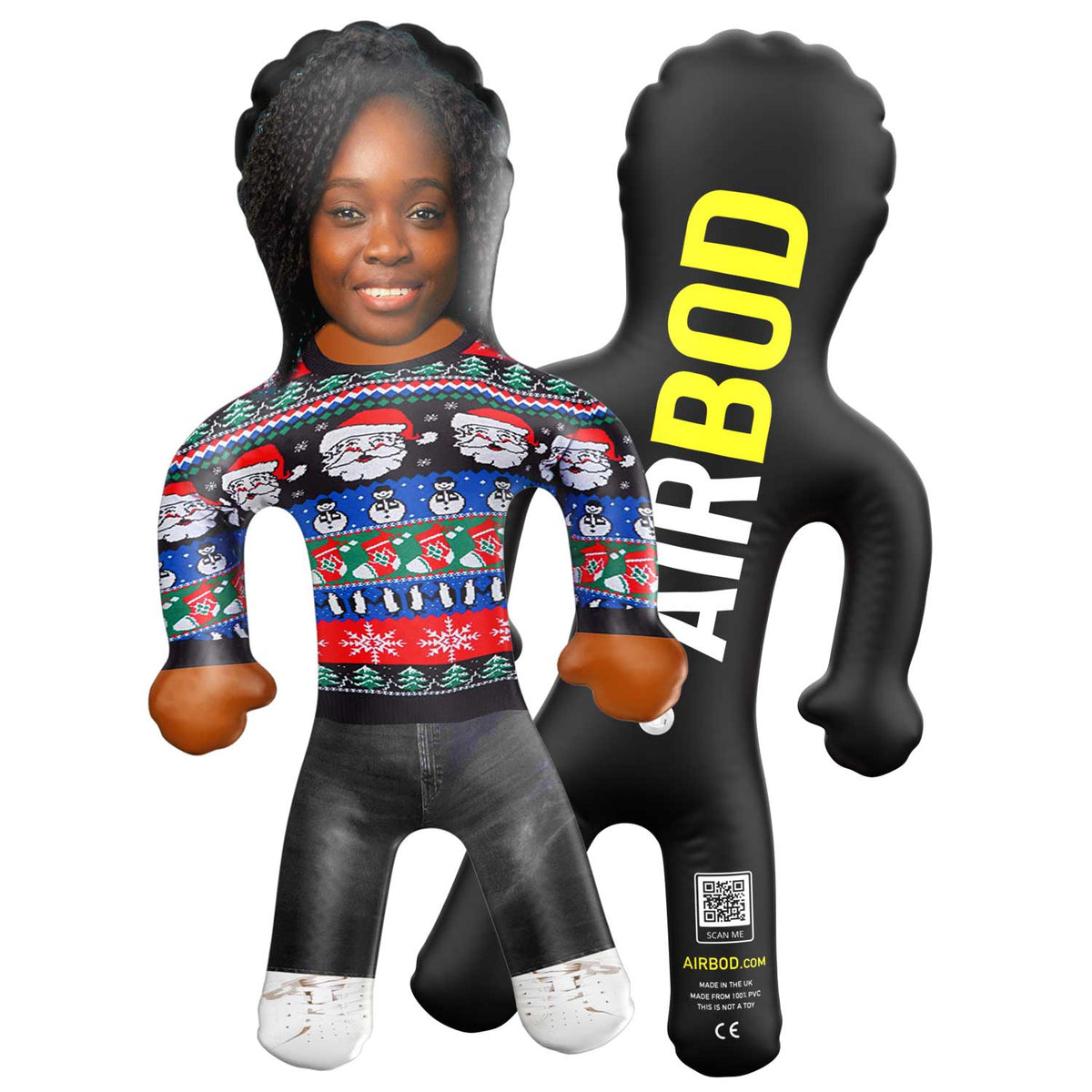 Black Christmas Jumper With Santa Snowmen & Penguins Blow Up Doll