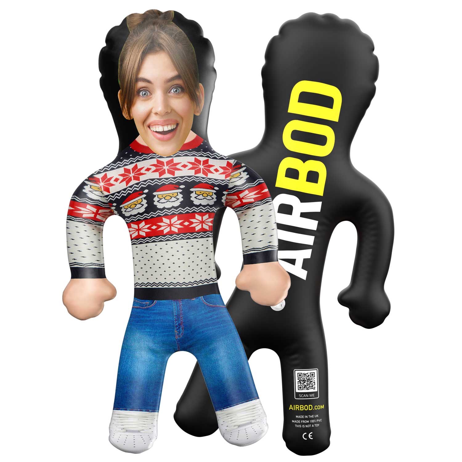 Polka Dot Christmas Jumper With Santa Faces Blow Up Doll