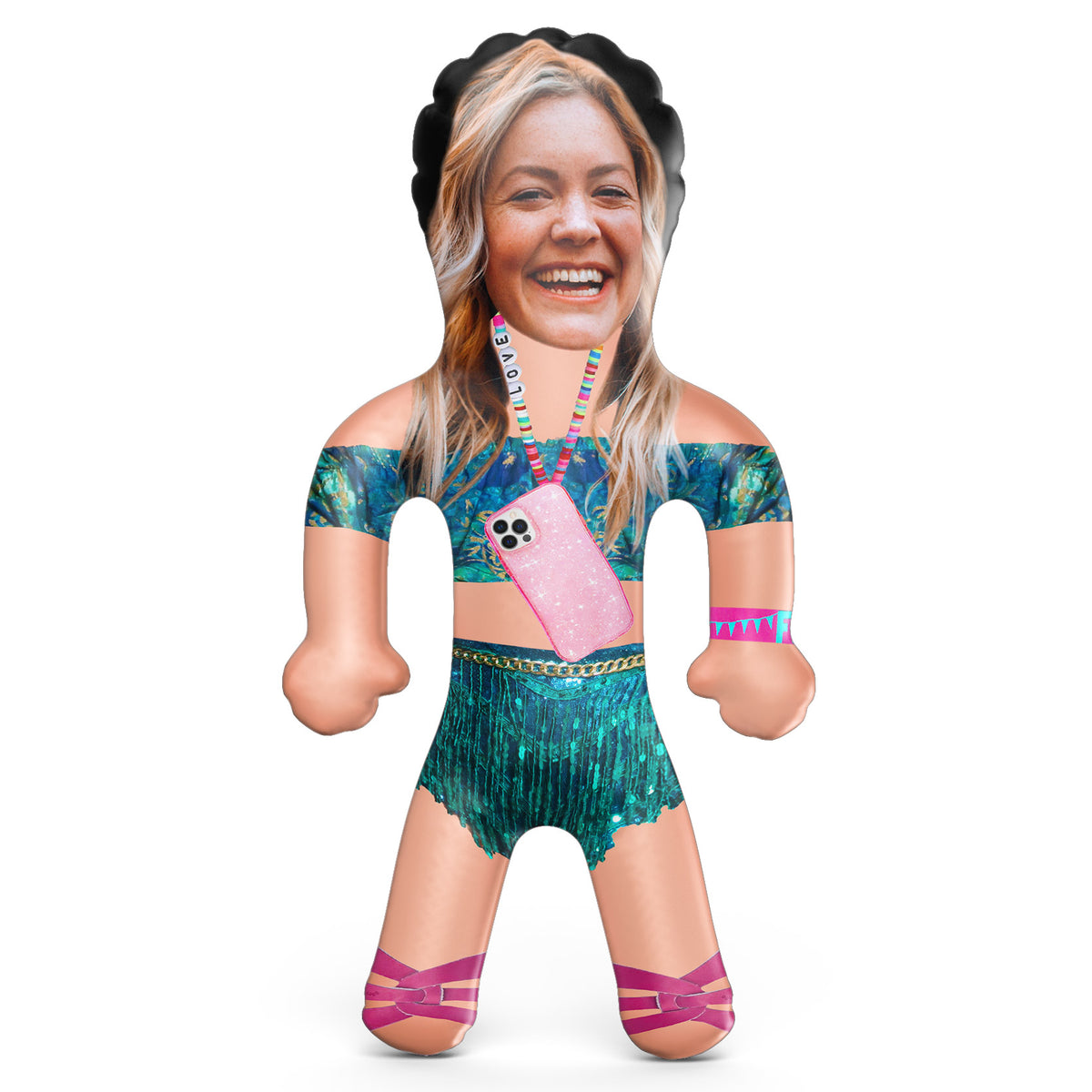 Turquoise Festival Girl With Phone Blow Up Doll